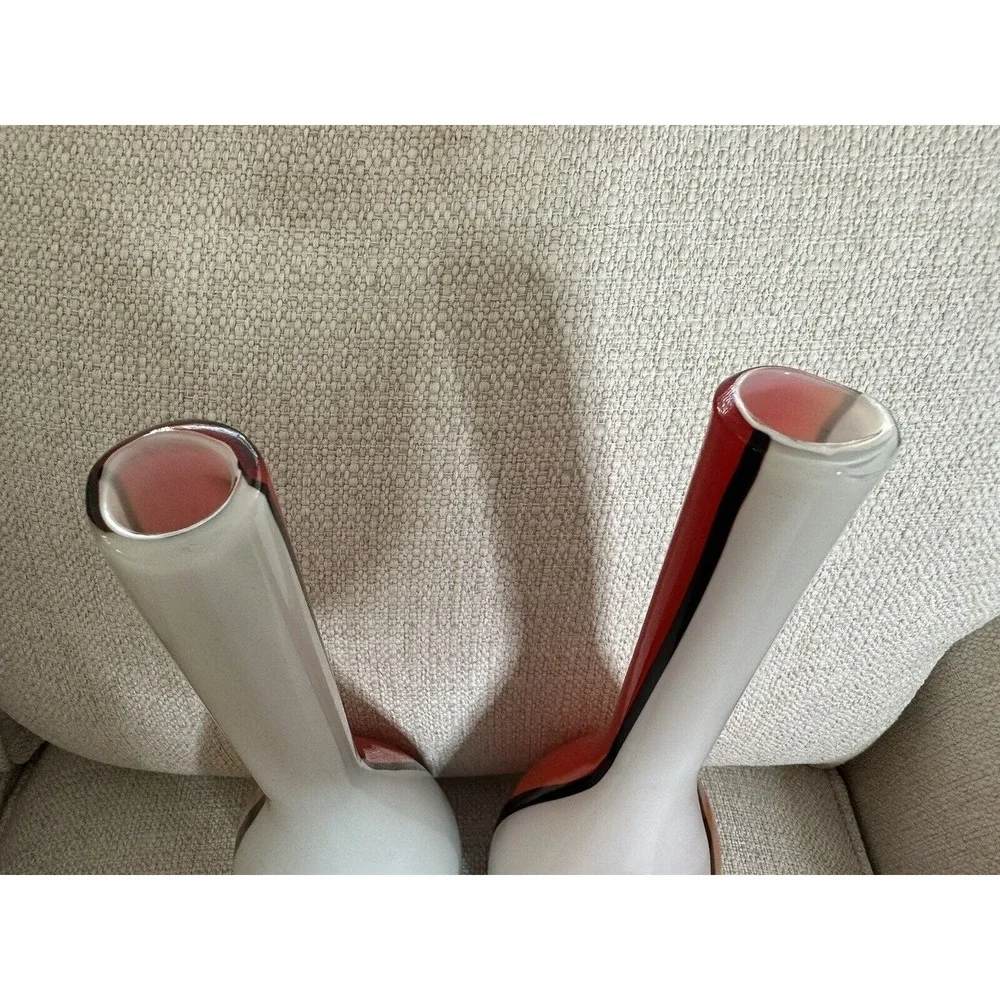 Lot Of 2 Glass Art Bottle Vase Red, White, Black Home‎ Decor Accent Piece
